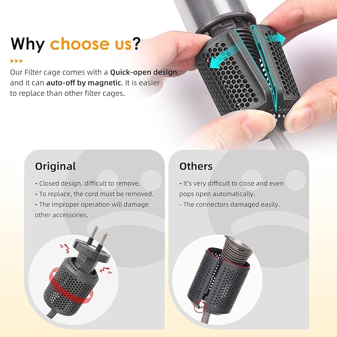 Magnetic Outer Filter Cover Compatible with Dyson Supersonic HD01 HD03 HD08 HD15 Hair Dryer Attachment, Hair Dryer Filter Cage Replacement Parts(Gray)