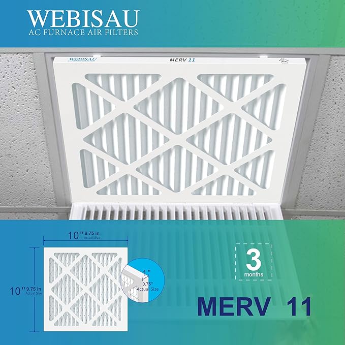 10x10x1 Air Filter MERV 11 MPR 1000 Furnace Filters Pleated HVAC AC Furnace Air Filters,Air Conditioner Filters 6Pack (Actual Size: 9.81"x9.81"x0.81")