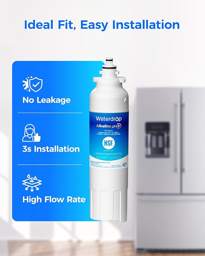 Waterdrop 𝐀𝐥𝐤𝐚𝐥𝐢𝐧𝐞 ADQ73613401 Water Filter, 𝐄𝐧𝐡𝐚𝐧𝐜𝐞𝐬 𝐩𝐇, Replacement for LG® LT800P®, ADQ73613402, ADQ75795104, LSXS26326S, LMXC23746S, LSXS26366S, LSXS26386D, 2 Filters