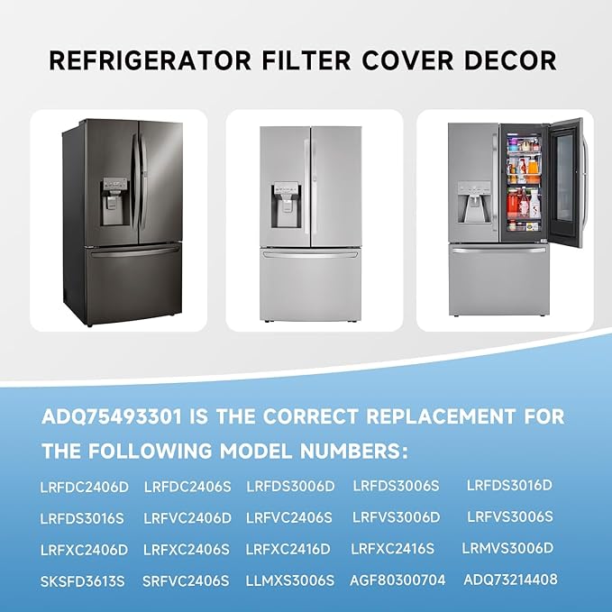 Refrigerator Fresh Air Filter Cover Decor Replace#: ADQ75493301 Compatible with LG ThinQ LRMVS3006S LRMDS3006S LLMXS3006S LRMDS3006D LRMVC2306S LRFDS3016S LRFVC2406S LRFXC2416S LRFXC2406D