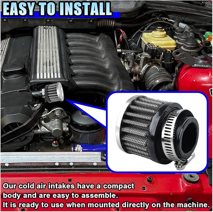 1" Car Air Intake Filter, 25mm Auto Crankcase Cold Air Filter Cleaner with Adjustable Clamp, Universal Vent Valve Cover Breather for Car, Motorcycle (Silver)