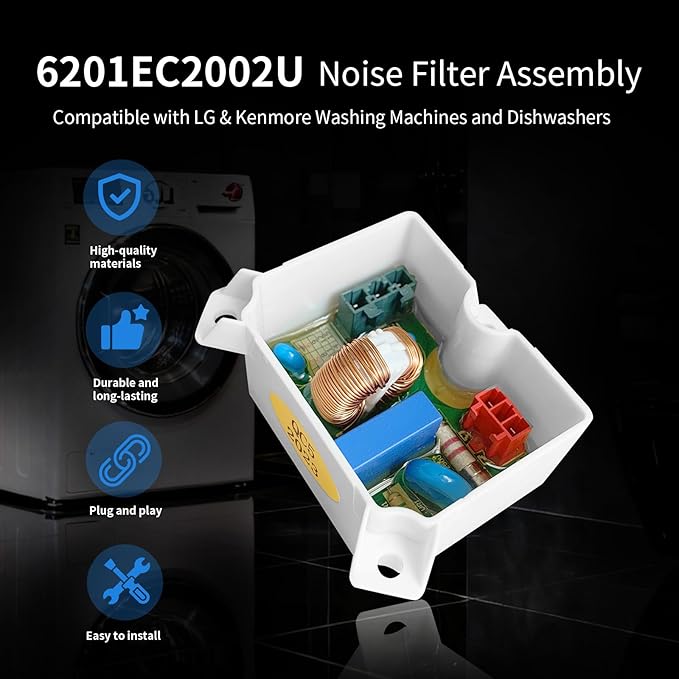 Upgraded 6201EC2002U Noise Filter Assembly for LG & Kenmore Washing Machines and Dishwashers, Replaces Part 6201EC2002U, Compatible with LG Kenmore Models