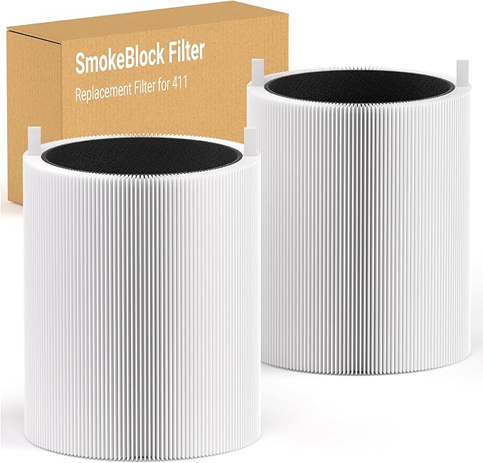 2 Pack Blue Pure 411 SmokeBlock Filter Compatible with Blue Pure 411, 411+, 411 Auto Air Puri-fier, Activated Carbon Filters