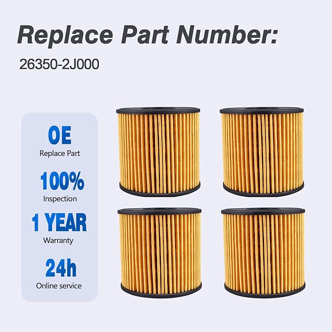 26350-2J000 Engine Oil Filter Fit for 2021-2024 Hyundai Elantra 2.0L 2020-2024 Sonata 2.0L Hybrid (4PCS)