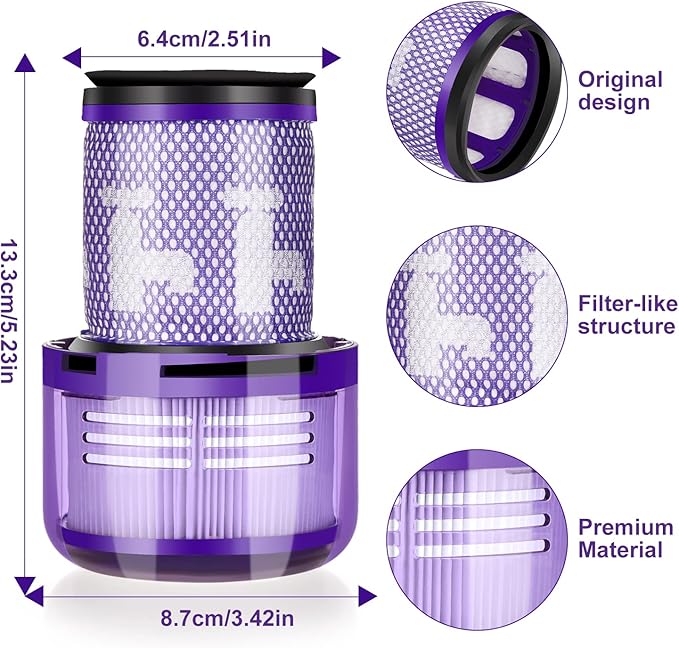 2 Pack Filter Replacements for Dyson V12 Detect Slim Animal Slim+ Cordless V12 Slim Absolute SV34, SV35 Vacuum Cleaner Replacement Parts, Compare to Part 971517-011