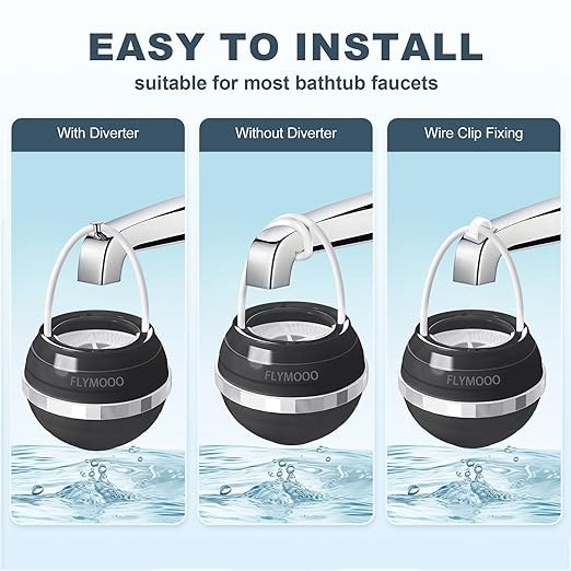 Bath Filter for Tub, Bathtub Faucet Water Filter with 8 Stages & 2,500 Gallons of Filtration to Reduce Contaminants for Softer, Smoother Skin (Black)
