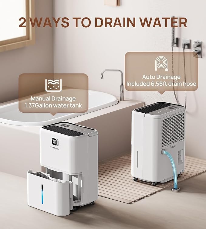 80 Pint Dehumidifier for Basement & Home up to 5500 sq.ft, Smart Humidity Control, Auto Defrost, Quiet Sleep Mode, Drain Hose Included, 3 Modes & 24H Timer