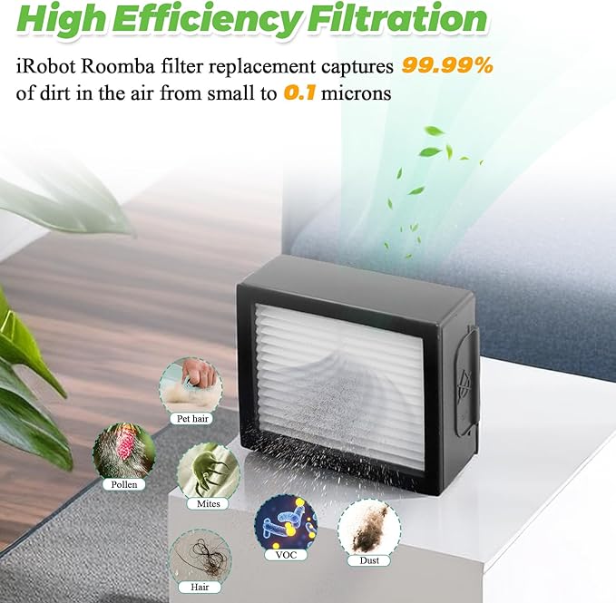 Filters Replacement for iRobot Roomba E I J Series j7 i1+ i3 i3+ i4 i5 i6 i7 i7+ i8 i8+ E5 E6 E7 Vacuum Cleaner Parts by Techecook - 6Pack 4639161 High efficiency Filters+1 Cleaning Brush