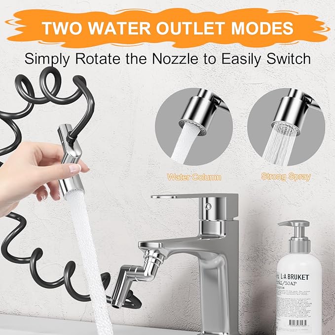 1080° Rotatable Faucet Extender Aerator - Sink Faucet Sprayer Attachment Bathroom - 2 Mode Metal Robotic Arm with Flexible Hose Extension - Small Pet Bathing Hair Face Washing