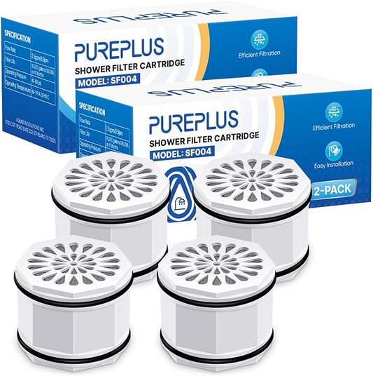 PUREPLUS WHR-140 Shower Head Filter Cartridge, Replacement for Culligan WSH-C125, HSH-C135, ISH-100, HSH-BN135, S-H200-C, S-H200-BN, S-W100-C Advanced KDF WTR Filtration & Consistent Water Flow, 4Pack