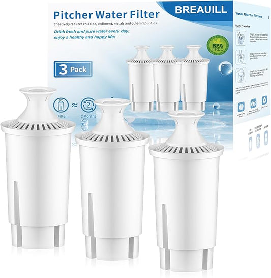 Water Filter by BREAUILL, Water Filter Replacement Compatible with Brita Pitchers and Dispensers, NSF Certified Water Pitcher Filter Compatible with Classic OB03, Mavea 107007(3 PCS)