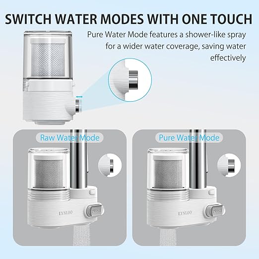 Faucet Filter, Push Button, Dual Spray Modes, Mechanical Switch Button - 350 Gallons Water Purifier for Sink, NSF Certified Reduces Chlorine & Bad Taste with 1 Replacement