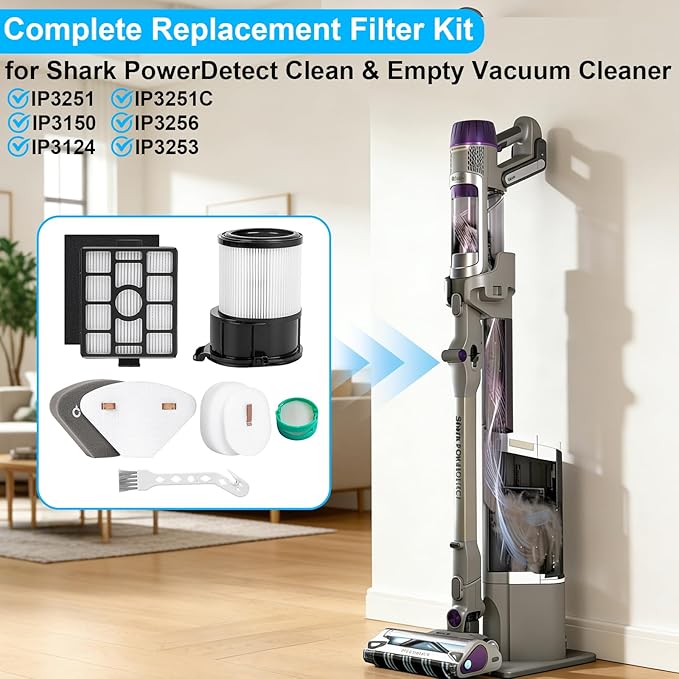 IP3251 IP3253 Filter for Shark PowerDetect Clean & Empty Cordless Stick Vacuum with Auto-Empty System, Complete Shark Filter Replacement compatible with IP3150, IP3251, IP3253, IP3124, IP3256, IP3251C