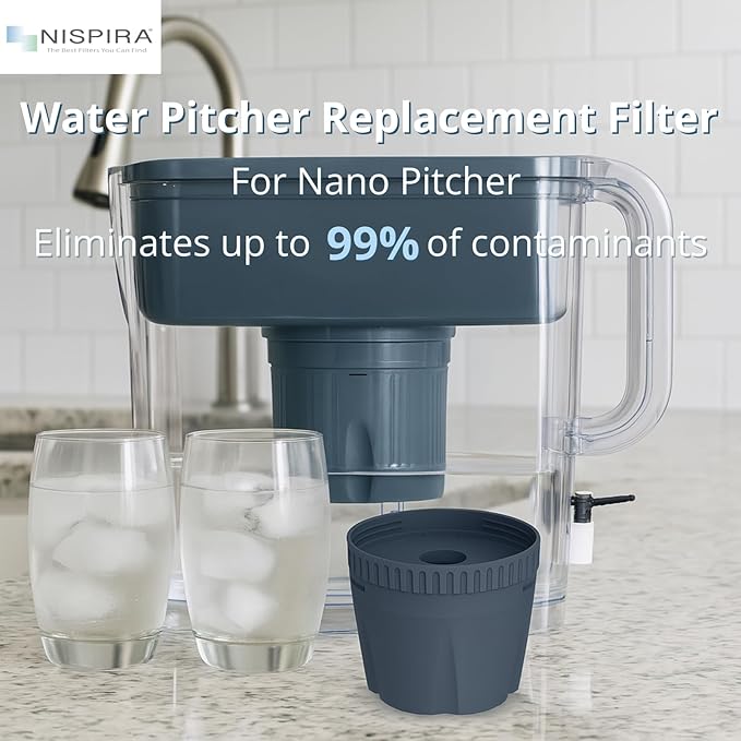 Nispira Water Pitcher Filter Replacement for Epic Nano Pitcher Removes Chlorine, Lead, Odor and More 150 Gallon, 2 Packs
