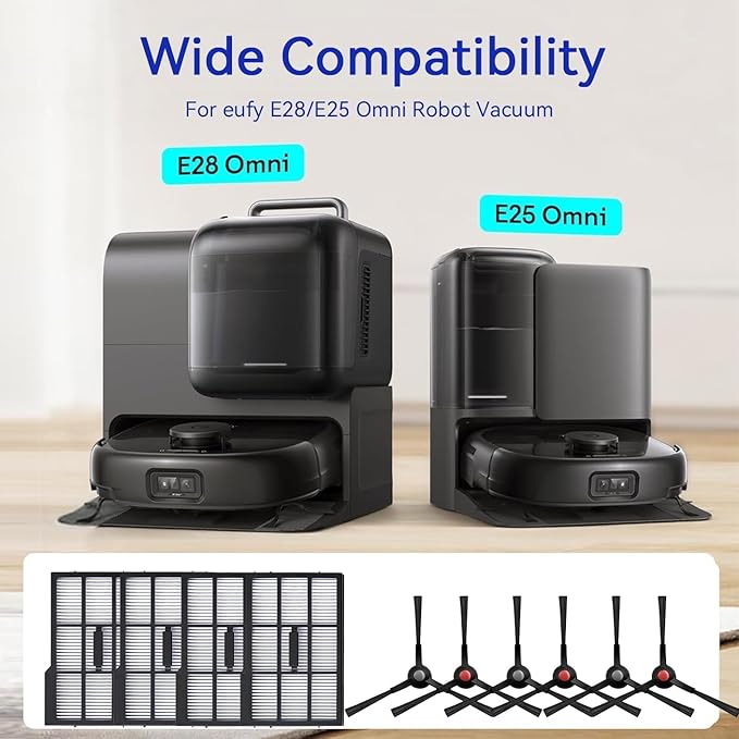 10 Pcs Replacement Parts Kit For Eufy Omni E28/ Omni E25 Robot Vacuum Cleaner - E25 E28 Accessories Kit Include 4 x Filters, 6 x Side Brush