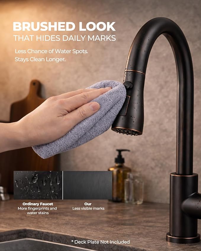 WEWE Kitchen Faucets with Pull Down Sprayer, Stainless Steel Single Handle 1 Hole for Family Kitchen Commercial Camper Laundry Rv Bar, Oil Rubbed Bronze