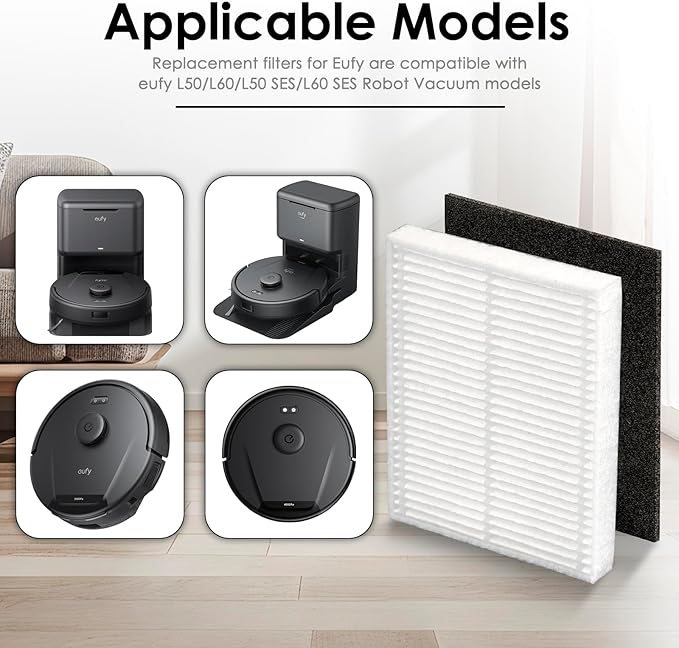 (5 Pack) L60 L50 HEPA Filters Compatible with eufy L60, L60 Hybrid, L60 SES, L50 SES, L50 Series Robot Vacuum, HEPA Filter Kit, Replacement Parts, with Foam Filter 5 Sets