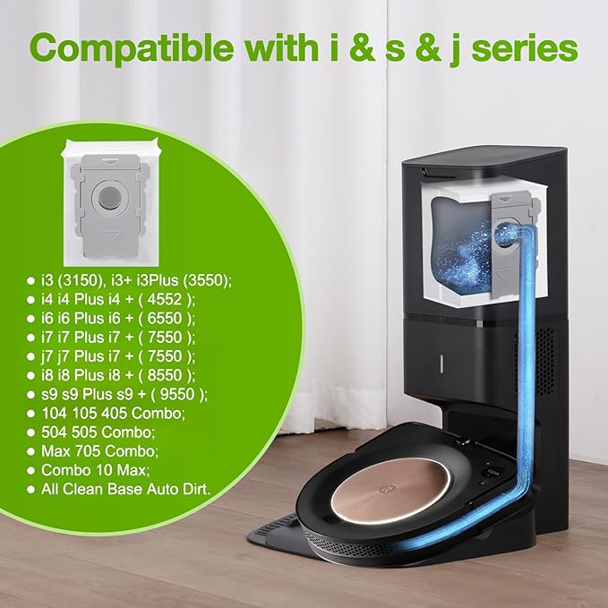 12 Pack Vacuum Bags, Effective Dust Filtration,Compatible with iRobot Roomba i& s & j Series, for i3+, i4+, i5+, i6+,J6+, i7, i7+(7550) j7, j7+, i8+, J8+, J9+, s9+ Automatic Dirt Disposal Bags