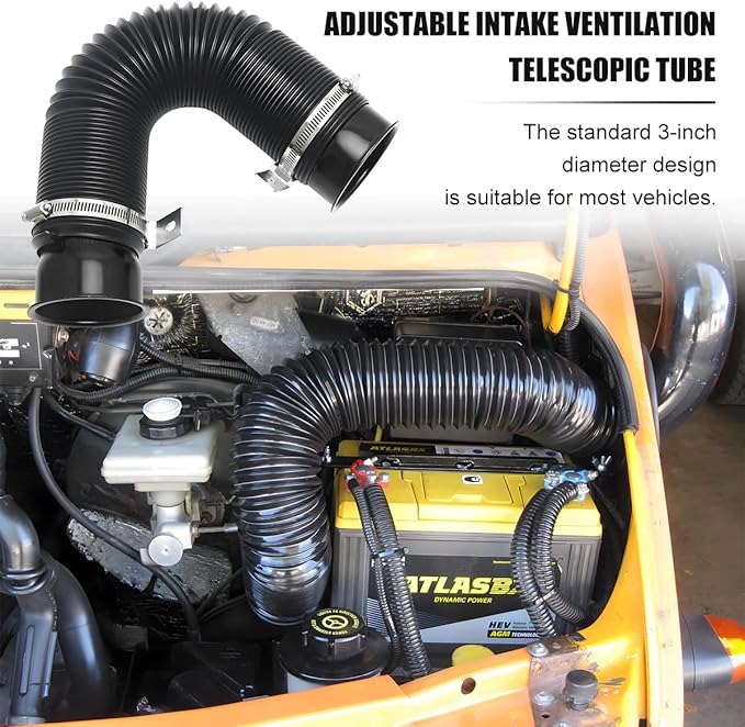 Car 3" Turbine Intake Pipe, 76mm Adjustable Flexible Vehicle Cold Air Turbo Inlet Tube Hose Filter, Automotive Fresh Air Duct Intake Pipe, Universal for Truck SUV Sedan (Black)
