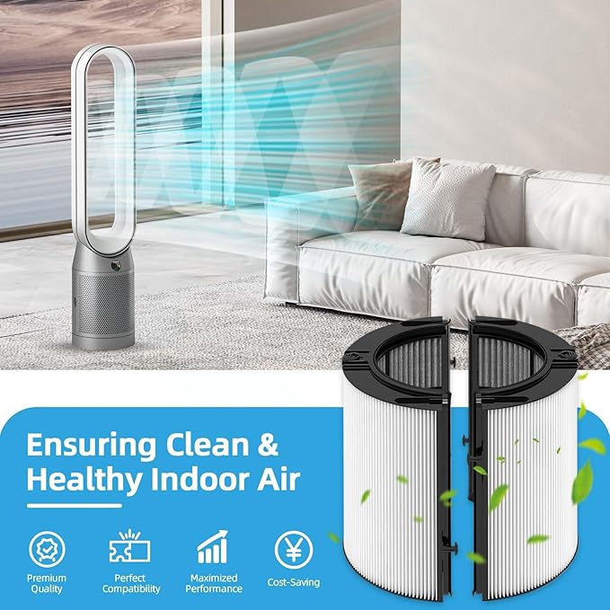 2-in-1 360° Combi Glass HEPA + Carbon Replacement Filter for Dyson Air Purifier TP06 TP09 TP10 HP07 TP7A HP06 TP07 HP10 PH01 PH02 Pure Cool Hot Fan, Part No. 970341-01, 965432-01