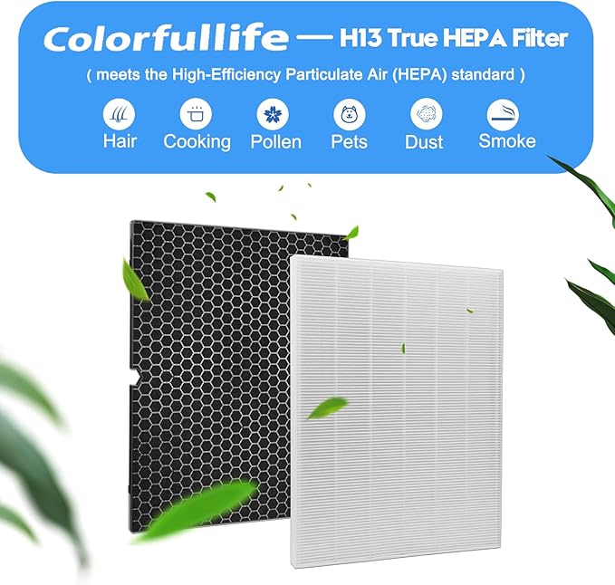 Colorfullife 2 Pack 116130 Replacement Filter H for Winix 5500-2 Air Purifier, 2 HEPA Filters and 2 Activated Carbon Filter Combo Pack