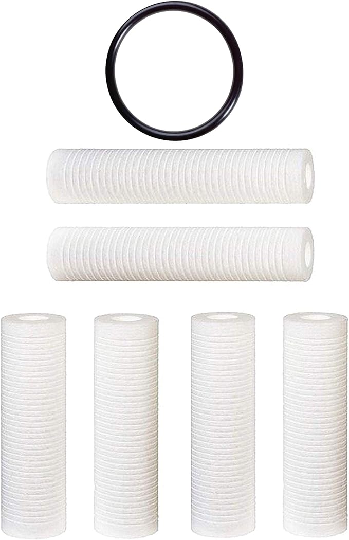 CFS – 10" x 2.5" Grooved Sediment Water Filter Cartridges with 1 O-Ring Compatible with WHKF-GD05, 3M AP110, WHKF-DWHV, WHKF-DWH & WHKF-DUF Models – 5 Micron, Whole House Replacement Filter – 6 Pack