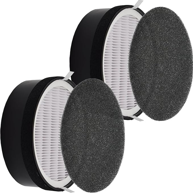2-Pack LV-H132-RF Air Filters: Replacement for Levoit LV-H132 Air Purifier - H13 True HEPA & Activated Carbon 3-in-1, Reduce Odor & Pet Dander for Bedroom Office