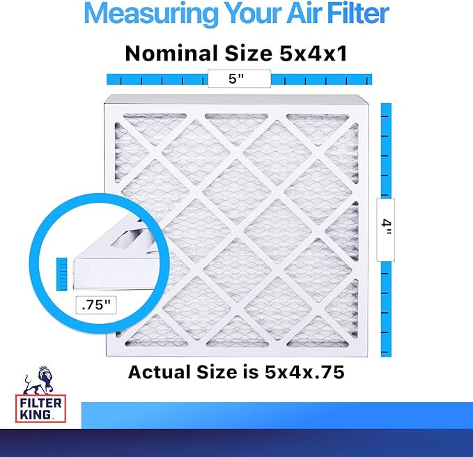 Filter King 5x4x1 Air Filter (MERV 8) (4-Pack) Dust & Allergy Control AC Furnace Filters, MADE IN USA, HVAC, Pleated, Electrostatic (Actual Size: 5 x 4 x .75)