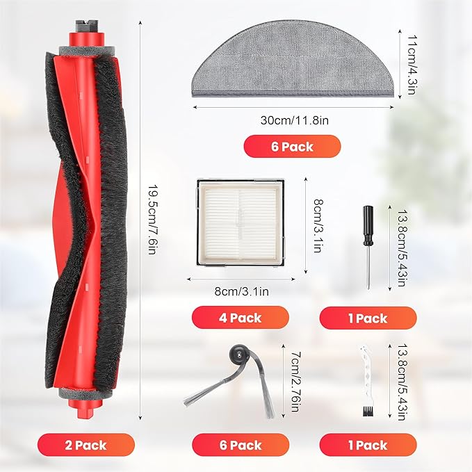 20 Pcs Replacement Kit for Q10 X5 Robot Vacuum, 2 Main Brush, 4 HEPA Filter, 6 Mop Pads, 6 Side Brush, 1 Cleaning Brush and 1 Screwdriver