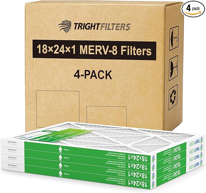 18x24x1 Air Filter 4 Pack, MERV 8 Pleated Dust Defense Air Filters Replacement for Air Conditioner & Furnace, Durable & Lightweight