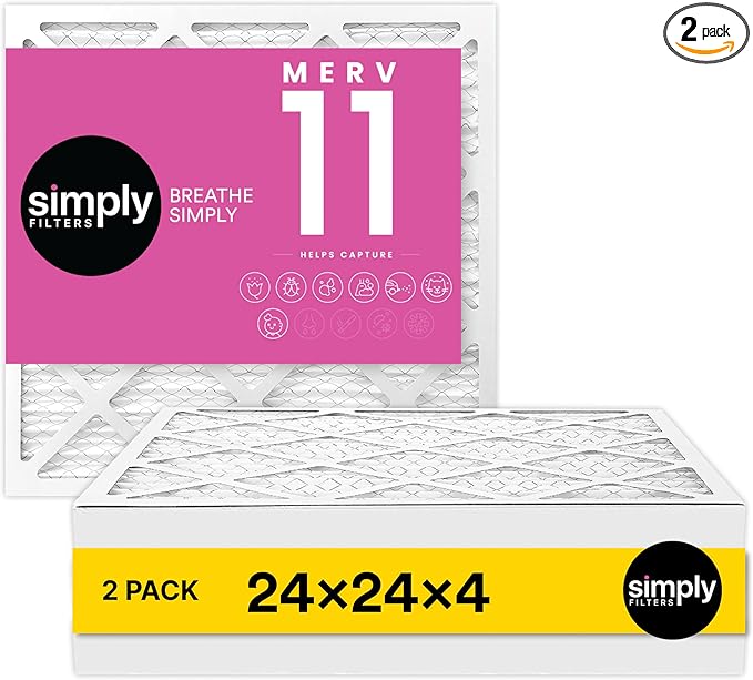 Simply 24x24x4 Air Filter, MERV 11, MPR 1000, 2 Pack, Furnace Air Filter for HVAC (Actual Size: 23.5"x23.5"x3.63") DUST, Pet & Allergy Control