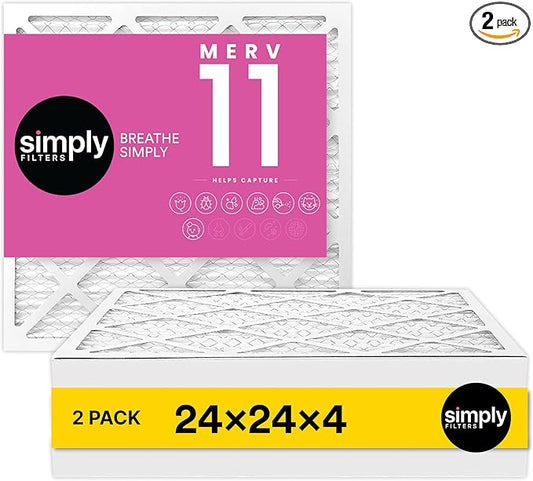 Simply 24x24x4 Air Filter, MERV 11, MPR 1000, 2 Pack, Furnace Air Filter for HVAC (Actual Size: 23.5"x23.5"x3.63") DUST, Pet & Allergy Control