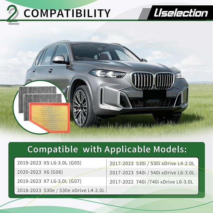Cabin Engine Air Filter ACtivated Carbon Kit for 2019-2023 BMW X5 X7 X6 (3.0L ONLY), 2017-2023 BMW 530i, 530i xDrive, 540i, 540i xDrive, 530e,740i,740i xDrive,840i(Special attention not for 4.4L V8)