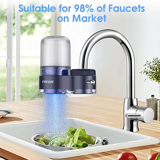 Faucet Mount Water Filter for Kitchen Sink - Dual Mode Water Outlet, Water Filter for Sink Faucet Reduces Chlorine, Limescale, Heavy Metals & Bad Taste with 2 Replacement Filter