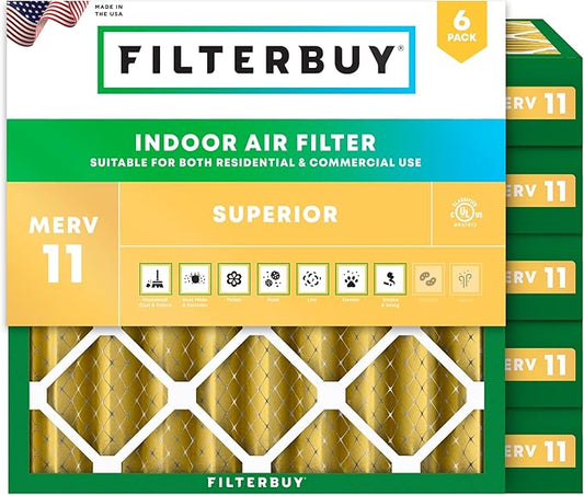 Filterbuy 25x25x4 Air Filter MERV 11 Superior Pet & Allergy Defense (6-Pack), Electrostatic Pleated HVAC AC Furnace Filters Replacement (Actual Size: 24.50 x 24.50 x 3.63)