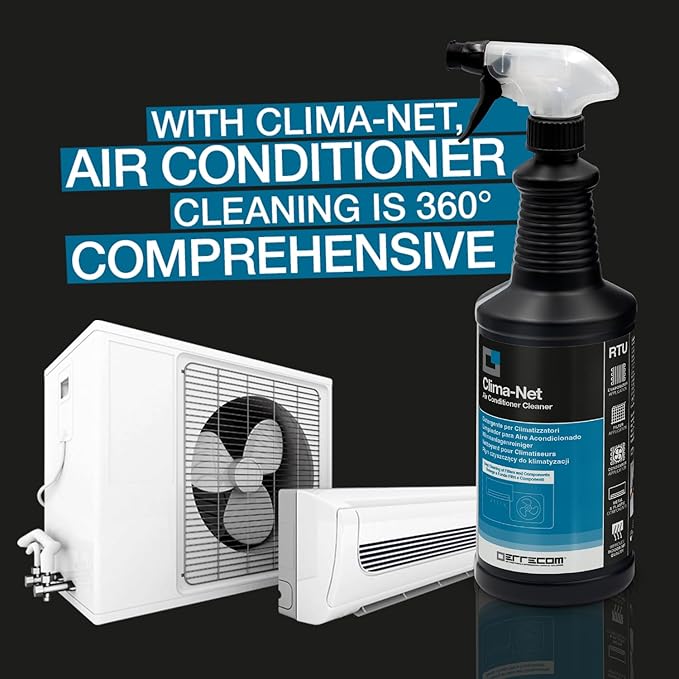 ERRECOM Clima-Net, 34 fl oz, Air Conditioner Cleaner for Central AC and Split AC, Cleans Air Ducts, AC Filters, Evaporator/Condenser Coils, Improves Airflow and Indoor Air Quality