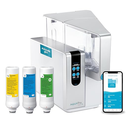 AquaTru Classic Smart Alkaline Countertop Water Purifier | App-Connected 4-Stage RO System Removes Forever Chemicals, Lead & Fluoride | Adds Healthy Minerals | No Plumbing