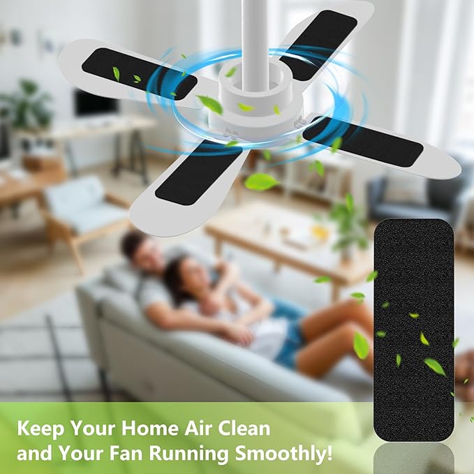 10 Pack Ceiling Fan Filters for Blades, Activated Coconut Carbon Fan Filter for Ceiling Fan, Easy-Stick Universal Air Filter for Common Household Contaminants