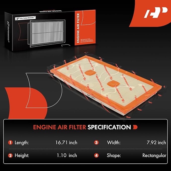 A-Premium 2-PC Engine Air Filter Compatible with Mercedes-Benz W204 W212 C300, C350, E300, E350, E400, GLE350, GLK350, ML350, R350, SLK350, 2012-2018, Flexible Panel, Replace# 2760940004