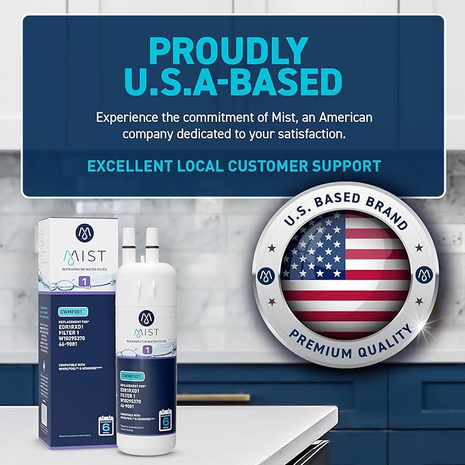 Mist EDR1RXD1 Refrigerator Water Filter Replacement for Everydrop® Filter 1 – Whirlpool® WHR1RXD1 W10295370A, Kenmore® 46-9081 – 3-Pack – NSF 42 & 372 Certified