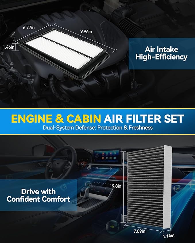 PHILTOP Engine & Cabin Air Filter Set, Compatible With Nissan Rogue 2014-2020, Rogue Sport 2017-2022, Replace CA11858 CF11854 Car Accessories