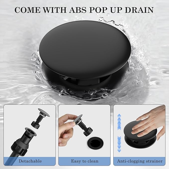 Bathroom Faucets with Filter, Widespread Black Bathroom Sink Faucet for 3 Holes with Pop-up Drain Assembly, Two Handle Vanity Faucet (Contemporary)