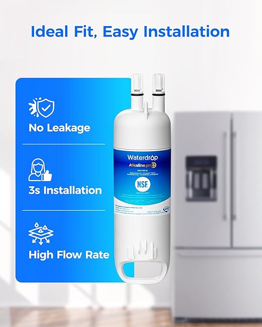 Waterdrop 𝐀𝐥𝐤𝐚𝐥𝐢𝐧𝐞 W10295370A Replacement for Everydrop® Filter 1, EDR1RXD1, EDR1RXD1B, P8RFWB2L, P4RFWB, Kenmore® 46-9081, 46-9930, WD-F38, 𝐄𝐧𝐡𝐚𝐧𝐜𝐞𝐬 𝐩𝐇 Refrigerator Water Filter