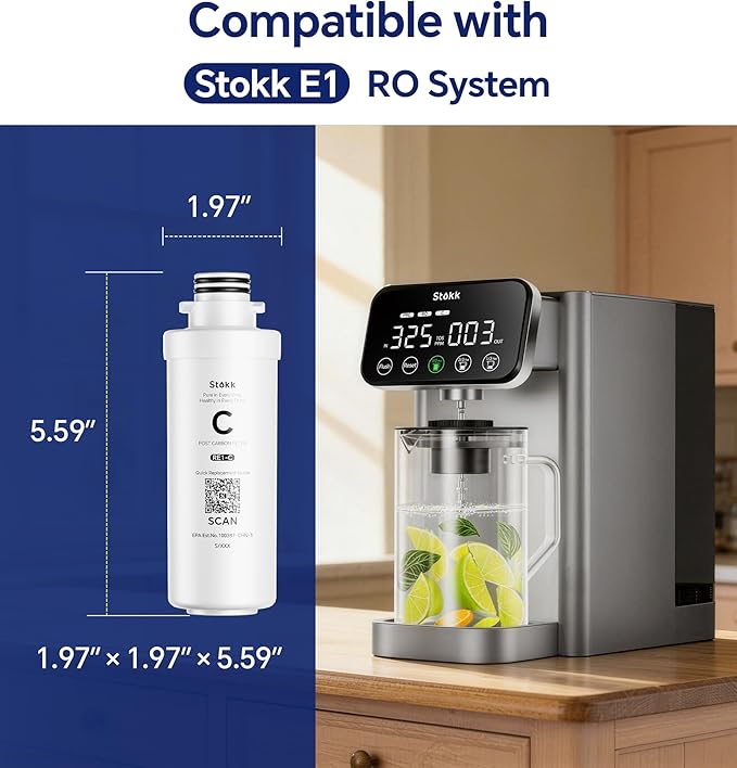 Stokk E1 Countertop Reverse Osmosis System C Replacement Filter(RE1-C), Compatible with E1 & T1-Lite Series (NOT Compatible with T1), 6–12 Month Lifespan
