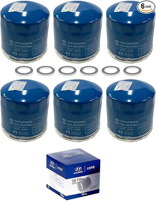 Genuine OEM Hyundai & Kia Oil Filter 26300-35505 (New Version of 35504) (6 pack)