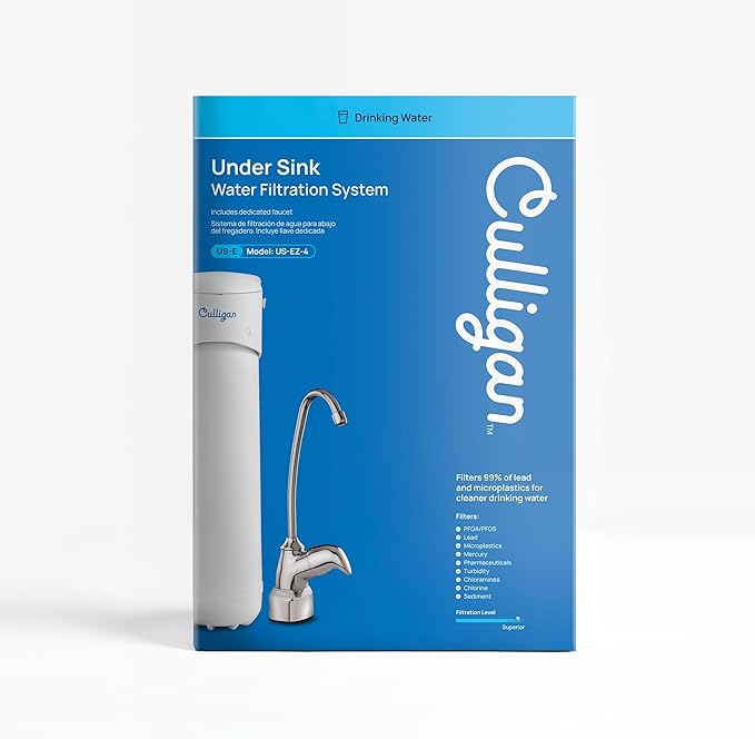 Culligan US 4 EZ-Change Under Sink Water Filtration System with Dedicated Faucet and Premium Filter for Clean Drinking Water, Single Unit, Chrome