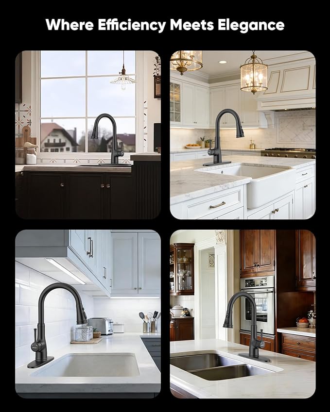 WEWE Vintage Kitchen Faucet with Pull Down Sprayer, Stainless Steel 1 or 3 Hole High Arc Single Handle Antique Sink Faucet for Classic Modern Ktichen, Matte Black Bar & Prep Sinks