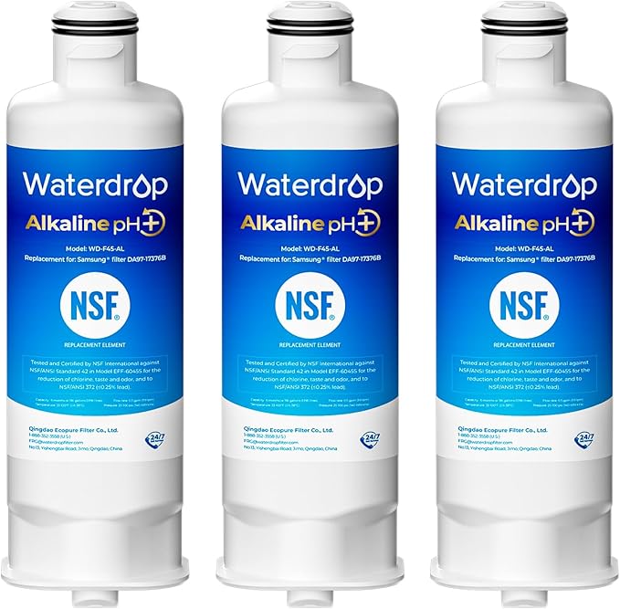 Waterdrop Alkaline DA97-17376B Water Filter, Enhances pH, Replacement for HAF-QIN/EXP, DA97-08006C, RF28R7201SR, RF28R7351SG, WD-F45-AL, 3 Filters