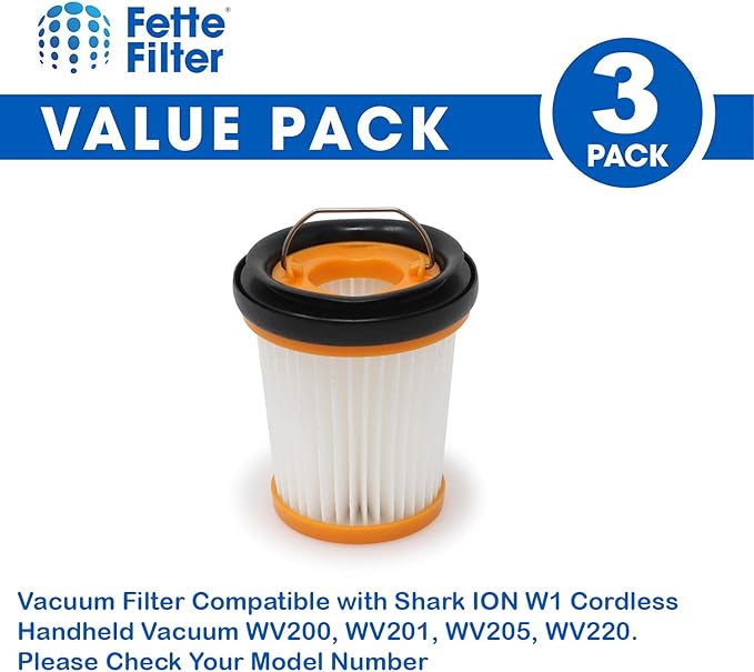 Fette Filter - Fabric Vacuum Filter Compatible with Shark ION W1 Cordless Handheld Vacuum WV200, WV201, WV205, WV220. Compare to Part # XHFWV200 (Pack of 3)