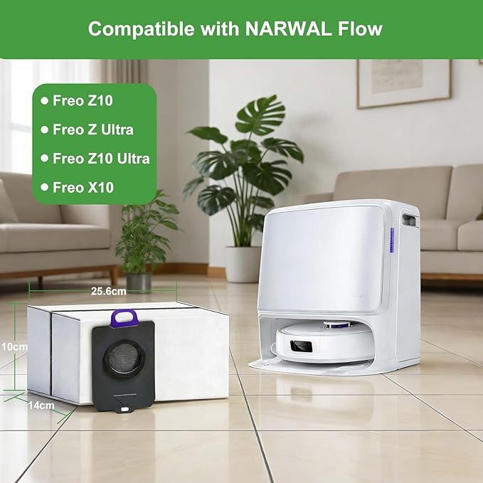 14 Pack Vacuum Bags for NARWAL Flow, Freo Z10, Freo Z Ultra, Freo Z10 Ultra, Freo X10 Pro Robot Vacuum, Disposable Dust Bags with Large Capacity as Replacement Parts/Accessories